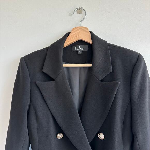 Lulus Captain's Blog Double-Breasted Notch Lapel Pea Coat Black S - Picture 5 of 10